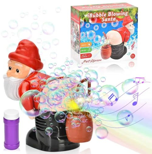 TOPJOWGA Weihnachten Santa Bubble Machine, Weihnachtsmann Automatische Seifenblasenmaschine Kinder mit mit Licht & Musik, Seifenblasenmaschine Lustiges Geschenk