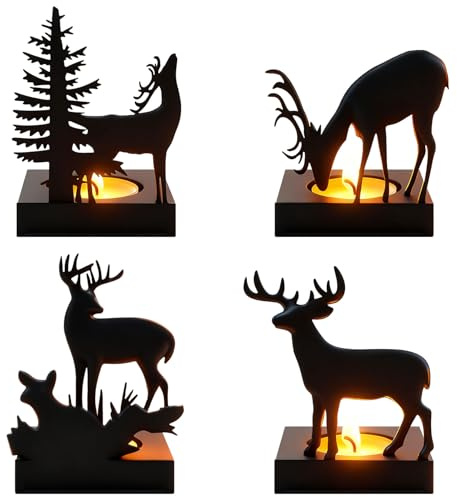 Spetsbst Teelichthalter Metall 4 Stück Weihnachten Elch Kerzenhalter Tisch Deko Mini Weihnachtsdeko Adventskranzständer für Tischdeko Weihnachts Elch Kerzenhalter für 4cm Teelicht