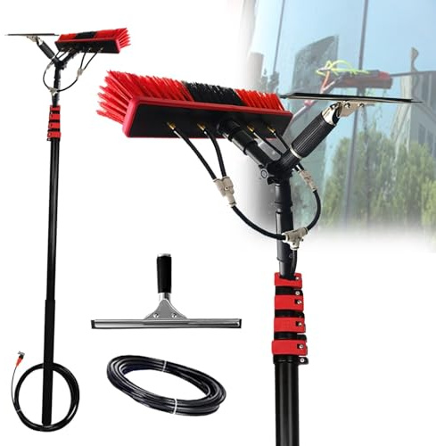 Zowdrix Kit di Aste Alimentate Ad Acqua, Asta Telescopica per La Pulizia delle Finestre Kit di Spazzole Alimentate Ad Acqua con Tergicristallo 12M/39FT