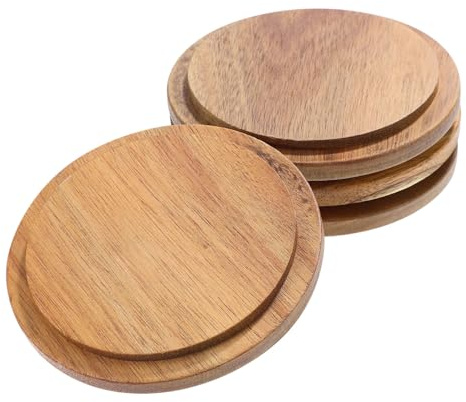 TOPBATHY 4 Piezas Tapa de Taza de Madera Redonda Accesorio para Taza de Cerámica Antigoteo para Café Té y Agua Diseño Simple y Resistente