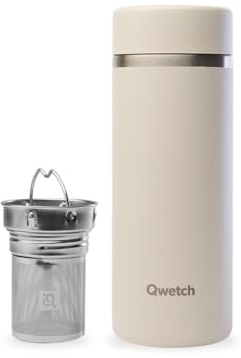 Qwetch - Théière Isotherme Nomade 400ml - Infuseur avec 2 Filtres - 12h Chaud / 24h Froid - Étanche, Réutilisable & Durable - Pour Thé, Café, Tisane, Fruits (Sable)