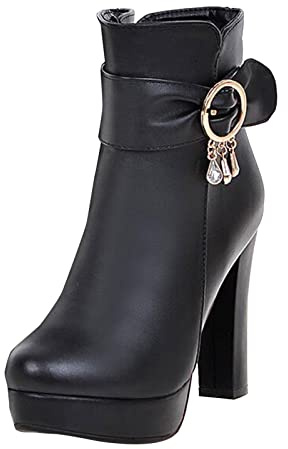 Plataforma High Brillante Chica Zapatos Botines con Tacones para Mujeres Gruesas Fondos, Negro , 37 EU