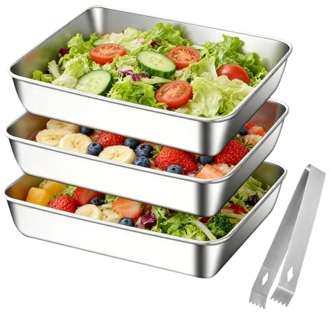 FARYODI Lot de 3 bols à paner rectangulaires en acier inoxydable - Avec clips - Sans BPA - Passe au lave-vaisselle - Pour escalopes, viande, poisson et légumes - 25 cm x 19 cm x 5 cm