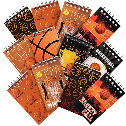 Maxdot 24 Pcs Basketball Mini Notepads Sports Game Day Party Favors for Gifts Spiral Mini Journal Notebooks Goodie Bag Stuffers for Teacher Reward Birthday Party Supplies