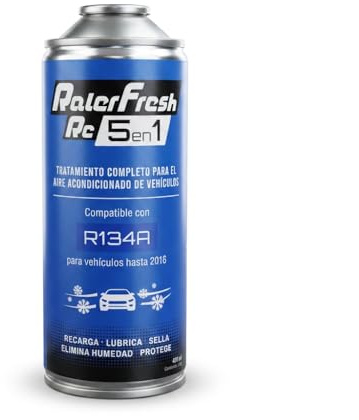 Ralerfresh RC 5 en 1 – Recarga de aire acondicionado coche R134a hasta 2016 - Gas refrigerante, Sella fugas, Lubricante, Elimina humedad y Protege - Mantenimiento Avanzado del vehículo 400 ml