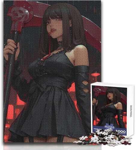 Puzzle da 1000 pezzi per adulti, puzzle da regalo, ragazza anime dark con falce, gioco rilassante, divertente, tempo libero, giocattolo di alta qualità, taglio preciso, dimensioni 50x75cm