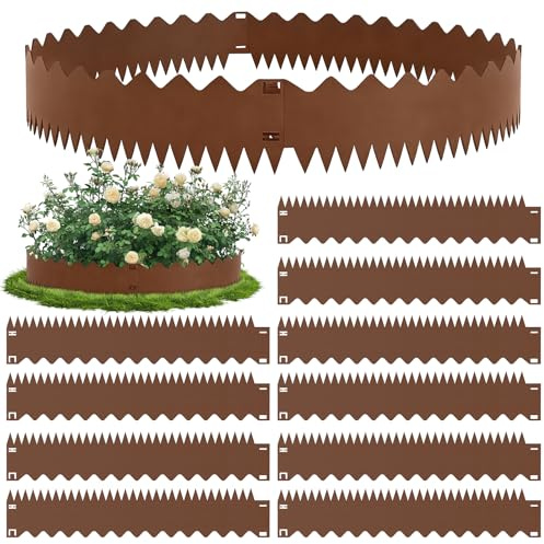 Dibaful 107.5cm x 10 Rasenkante Metall Cortenstahl Flexibel Beeteinfassung aus Stahl | Beetumrandung Beetbegrenzung Lawn Edging Rasenkanten für Beetumrandungen Gartenumrandung Welle Braun 20cm