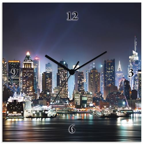 ARTLAND Wanduhr ohne Tickgeräusche Alu Quarzuhr 30x30 cm Quadratisch Lautlos New York City Times Square Städte USA Amerika T5WT