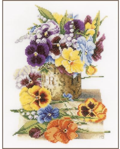 Lanarte Kreuzstich Stickpackungen Gezählter Kreuzstichbilder Set STIEFMÜTTERCHEN Wanddekoration Handarbeit Set für Erwachsene 23 x 30 cm DIY Deko Bastelset Handwerker Kreative Geschenkset