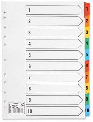 10 x Set Of A4 File Dividers Numbered 1-10 Plastic Tabs