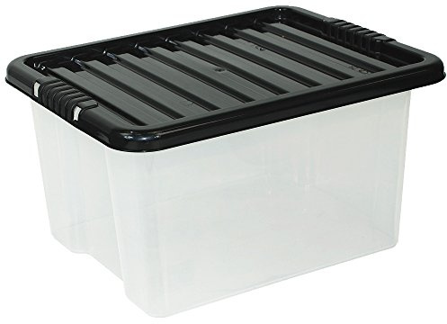CrazyGadget® Large Big Plastic Storage Clear Box with Lid Strong Stackable Container Made In U.K. - Set of 5 (35L)