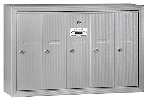 Salsbury Industries 3505ASP Surface Mounted Vertical Mailbox with Master Commercial Lock with Private Access and 5 Doors, Aluminum