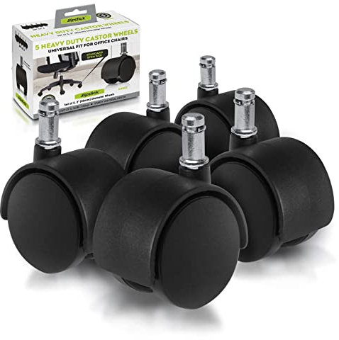 Slipstick CB682 ricambio sedia da ufficio, ruote da 5,1 cm (set di 5 rotelle) universale stelo misura standard 7/40,6 cm x 7/20,3 cm – plastica nera