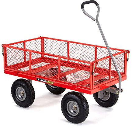 Gorilla Carts Stahlwagen mit abnehmbaren Seiten – robuster Gartenwagen mit 362,9 kg Kapazität, robuster Stahlrahmen, Luftreifen, abnehmbare Paneele, Rot