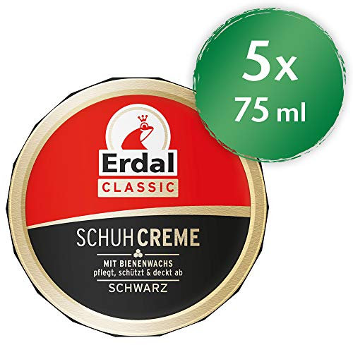 Erdal Dosencreme schwarz, Schuhcreme mit Bienenwachs - nährt und pflegt das Leder, 5er Pack (5 x 75 ml)
