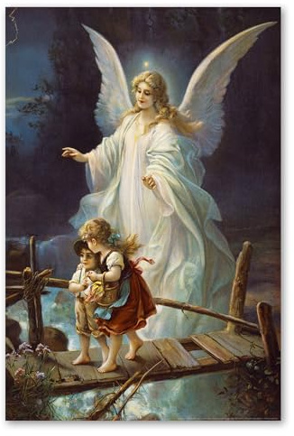 Postereck - 0154 - Detailreiches Schutzengel Poster | Schutzengel Kinder Poster im Alten Gemälde Stil | Spirituelle Deko mit Engel - Leinwand - 75,0 cm x 50,0 cm