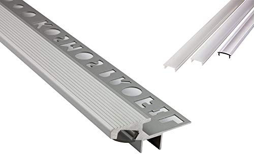 tktrading24 T-40 20° LED Premium Treppenprofil Alu Fliesenprofil 10mm silber - 1m klar