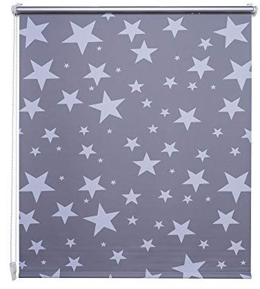 JalousieCrew Klemmfix Rollo Verdunkelung Farbe dunkel grau mit Sternen Druck - Breite 45 bis 120 cm, Länge 150 cm BZW. 210 cm - Klemm - Rollo ohne zu Bohren (80 x 150 cm)