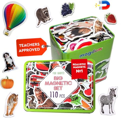 Magdum Tiermagnete für Kinder 110 Zoo, Bauernhof, Transport, Früchte Gemüse