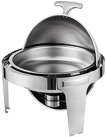 Stainless Steel Chafing Dish 6.8L Roll Top Chafer Round Buffet Warmer with Food Pan, Water Pan, Fuel Holder for Keeps Food Warm for All Events(Silver)