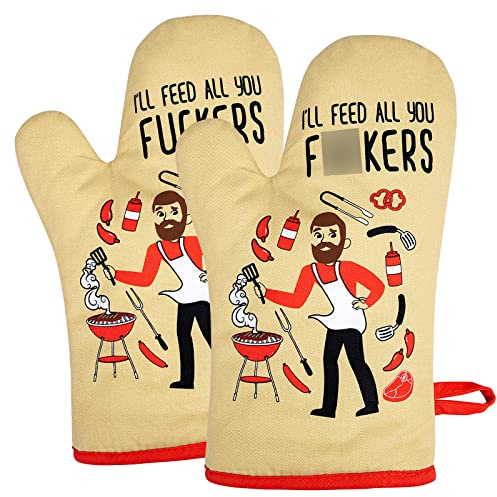 Miracu Ofenhandschuh, lustige Kochen, BBQ-Ofenhandschuhe für Männer – Einweihungsgeschenke für Männer – Valentinstag, männlicher Geburtstag Grillgeschenke für Vater, Köche, Ihn – I'll Feed All You