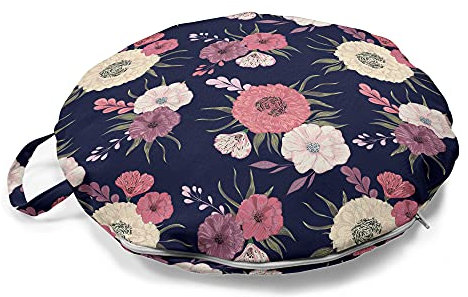 ABAKUHAUS Dahlie Rundes Bodenkissen mit Griff, Vintage-Blüten-Pfingstrose Mohn, dekoratives Kissen für Wohnzimmer & Schlafsäle, 45 cm, Getrocknete Rose Pale Pink