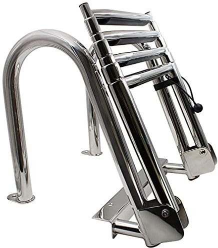 YLKCU Echelle Bateau Échelle Coulissante ​À 4 Marches en Acier Inoxydable pour Bateau Escabeau Télescopique Pliabl avec Vis De Montage Échelle De Bain Échelle ​Bateau Bateau Gonflable Bricolag