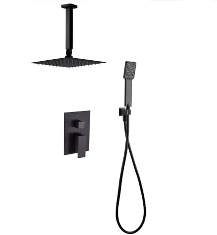 Kibath Rubinetto Doccia Incasso Monocomando CHE Attrezzatura da Soffitto Finitura Nero Opaco Realizzato in Ottone
