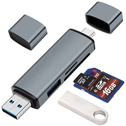 Lector de Tarjetas SD, Lector de Tarjetas USB C a SD/Micro SD, Adaptador de Lector de Tarjetas de Memoria 5-en-1, USB C a USB 3.0, Compatible con MacBook, Portátiles, Teléfonos Tipo-C y Más