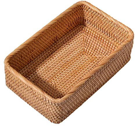 JAWSEU Paniers de Rangement Rectangulaires en Rotin, Corbeille en Osier Tressé Naturel Organisateur de Maquillage Corbeille de Fruits en Osier Panier D’Osier pour Cuisine Salle de Bain Bureau