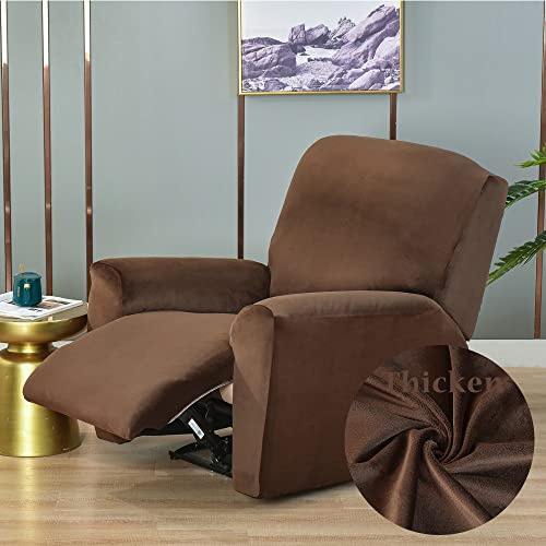 FANSU Stretchhusse für Relaxsessel Komplett Sesselbezug, Sesselschoner für Recliner Stuhl Sessel, Einfarbig Dick Samt Stretch Sofabezug, Elastisch Bezug für Fernsehsessel Liege (braun)