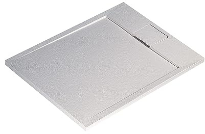 Ideal Standard - Ultra Flat S i.life, Plato de ducha rectangular 100 x 90 cm, de resina, desagüe lateral corto, acabado mate efecto piedra, blanco