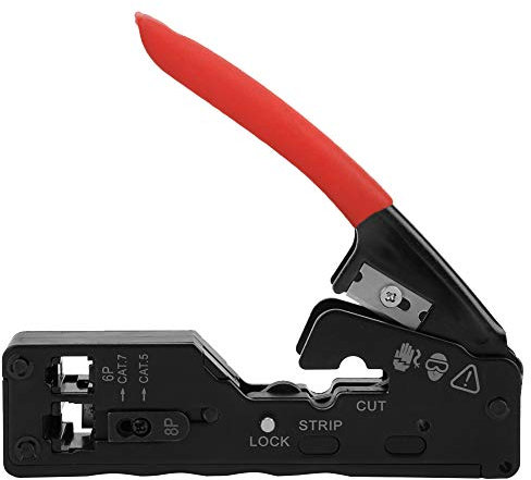 Herramienta De Crimpado RJ45 Paso A Través, Herramienta Crimpado Cabeza Cristal Para Cortador Pelacables De Red Para CAT-5 CAT-6 CAT-7 Crimpadora De Cable De Datos Modular De Trinquete(Rojo)