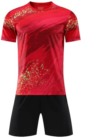Oyolan Barn pojke fotbollsset fotbollströja och shorts träningsoverall sport fotboll basket fotbollströja 5–14 år, Färg: röd, 11-12 ans