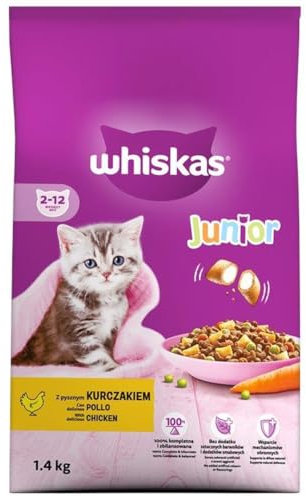 Whiskas Junior Trockenfutter Huhn, 2x1,4kg (2 Packungen) - Trockenfutter für heranwachsende Katzen - Extra kleine Kibbles für Kätzchen (2-12 Monate) - unterschiedliche Produktverpackungen erhältlich