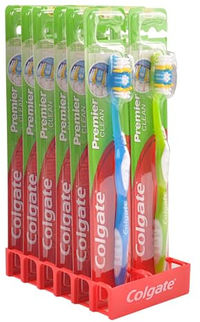 Zahnbürsten Medium 12er Set Zungenreiniger Handzahnbürsten Mundpflege | Colgate Premier Clean, Borsten, Zahnpflege, Hygiene, Erwachsene, ergonomischer Griff, tägliche Reinigung, langlebig