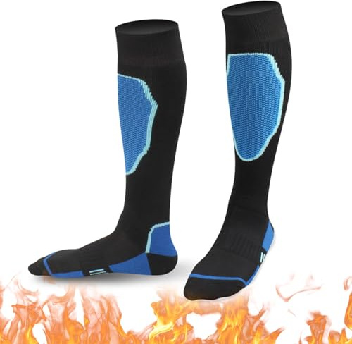 Calcetines de esquí,Thermal Ski Socks,Skisocken,Warme Wintersocken,Wandersocken,Skistrümpfe warm atmungsaktiv schnelltrocknende,Wintersport Socken,Thermo Funktionssocken,für Herren(Azul y negro)