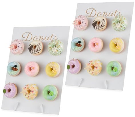 NUPTIO Donut Présentoir Beignet Support: 2 Pièces Bois Blanc 30x40cm Mariage Reutilisable