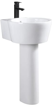 Lavabo de pedestal independiente de una pieza, lavabo de pedestal de cerámica para baño, con desbordamiento y grifo en negro, lavabo de balcón de gran capacidad para lavarse las manos