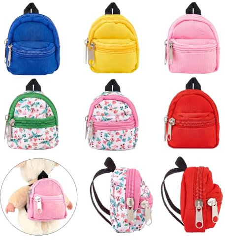 AHANDMAKER 6 Stück Mini-Puppenrucksäcke, Puppen-Mini-Puppenzubehör, Dekorativer Rucksack, Puppenhaus, Puppen-Ankleidetasche, Rucksack