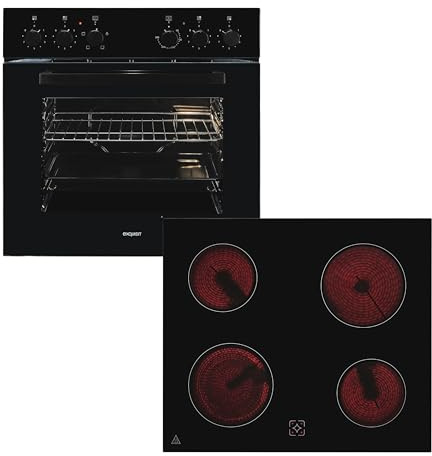 Exquisit Herd-Set EHE246-020-Set schwarz | Energieeffizienzklasse A | 59,0 l Garraum | Glaskeramik Kochfeld | Herd-Set 60 cm