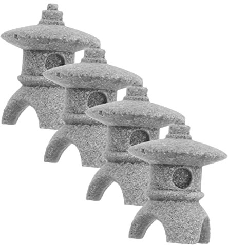 BESPORTBLE 4 Stück Kleiner Pagodenstatue Aus Sandstein Terrassendeko Garten Pavillon Bonsai Schmuck Wetterfest Langlebig
