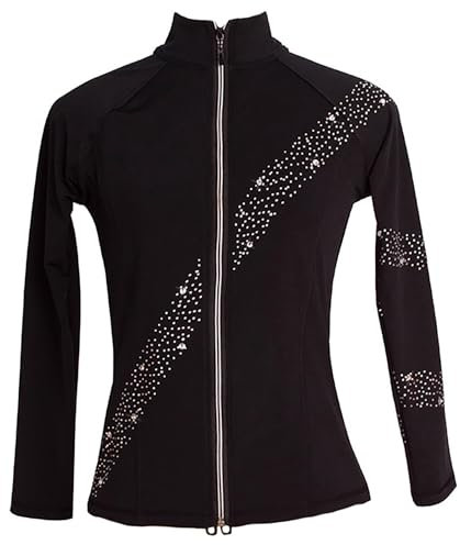 Youthful flying Mädchen Damen Eiskunstlauf Jacke Kristall Eislaufen Tops Sportjacke mit Daumenloch(Size:XXL,Color:Schwarz-Dick)