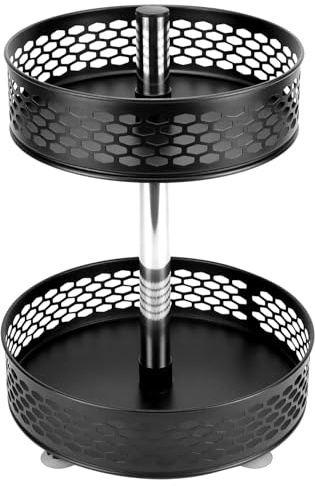 QWORK® 2 Tier Rotating Spice rack, Adjustable Metal Rotating Turntable Spice Rack, Rotating Organiser Lazy Susan Organizer for Kitchen Cabinet Pantry Cupboard Bathroom, Black