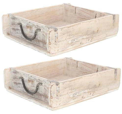 Novaliv 2x Holzkiste Vintage Weiß 30 x 25 x 8 cm Alte Ziegelform Holz Groß Allzweckkiste aus recyceltem Altholz Jede Form EIN Unikat ? Vintage Kiste Deko