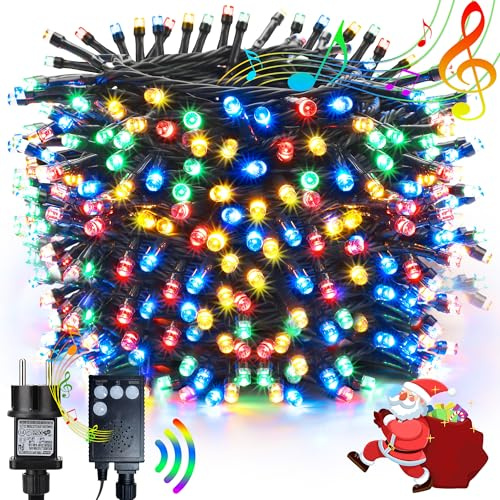 NEXVIN Luci Albero di Natale con Musica，20M 200LED Catena Luminosacon 8 Modalità, Funzione Memoria, Impermeabile, Luci di Natale Esterno e Interno per Festa Casa Decorazioni Natale Multicolore