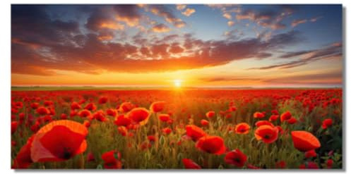ZQQART Wandkunst mit rotem Mohn elegantes rotes Mohnblumen Blumenbild großes Mohnblumenfeld Gemälde Leinwanddrucke für Wohnzimmer Landschaftsposter (Blau,50x100cm)
