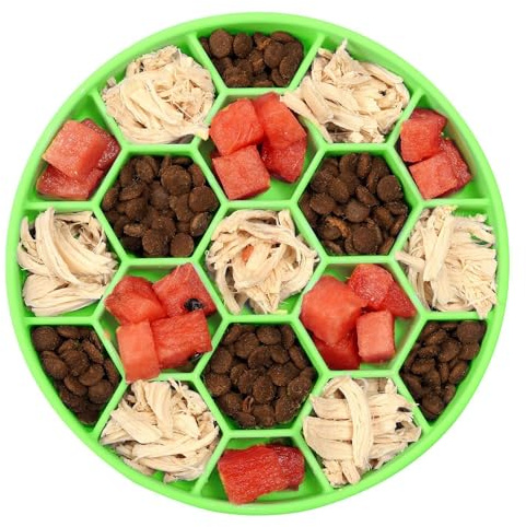 Slow Feed Dog Bowl - Silicone Slow Food Hexagon Honeycomb | Non Slip Dog Food Bowl with Bottom Suction Cup Anti Tip for Pets Dogs
