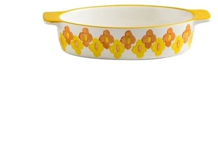 Hornear Lasaña Bandeja de cerámica ovalada de 420ML for hornear, bandeja for arroz al horno con queso, plato creativo for espaguetis, plato for hornear verduras con doble ASA Plato para lasaña(Yellow)