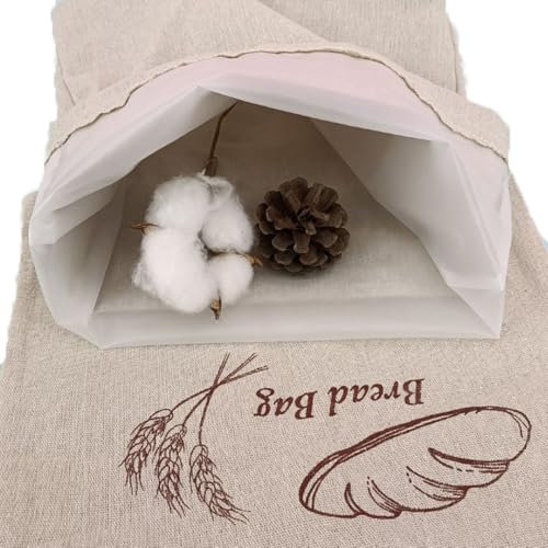 TMTGTS Brotbeutel Leinen 2 Stück Bread Bag mit Innenfolie Gärungstücher Atmungsaktiver Kordelzug Obst und Gemüsebeutel Aufbewahrung Frischhalten Wiederverwendbare Brotaufbewahrung(36 x 51cm,3#)